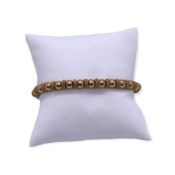 NWT Wool + Pepper Co. Tan & Gold Beaded Bracelet - Picture 1 of 5